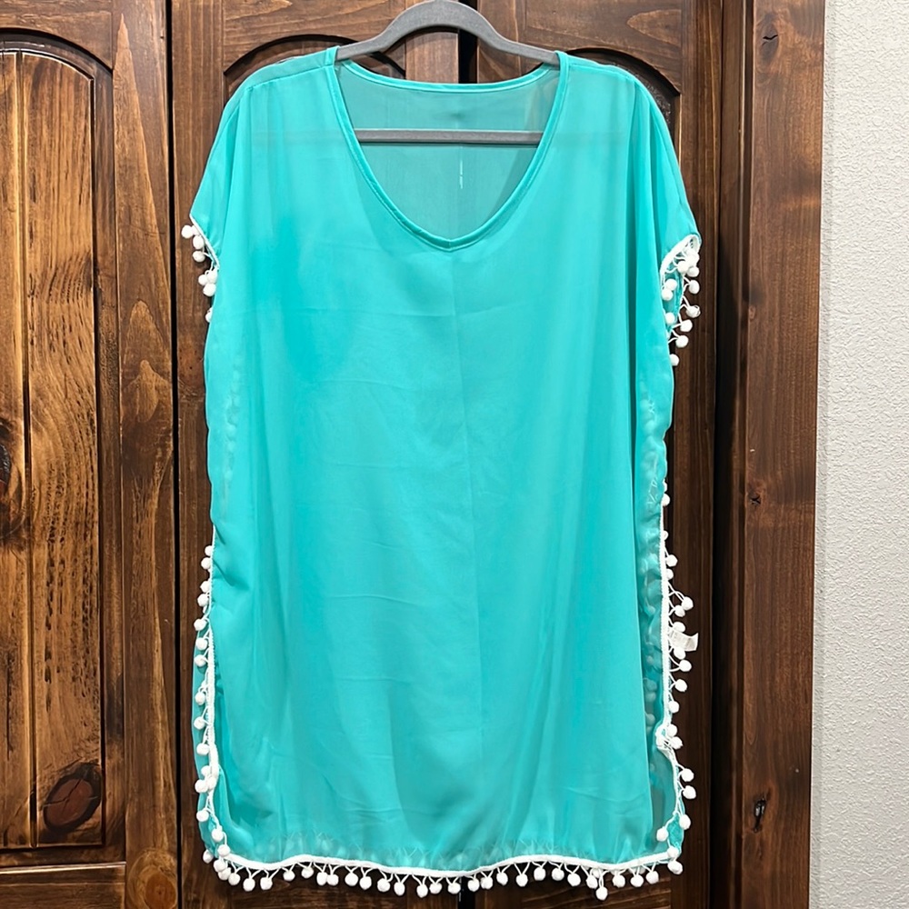Ladies Swimsuit Cover Up Turquoise Batwing sleeves Medium